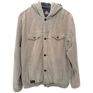 Quiksilver Mens Corduroy Jacket Tan Sherpa Lined Hooded Large